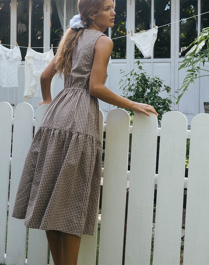 Afbeelding van Galuh Smock Jurk in Mini Bruin Gingham