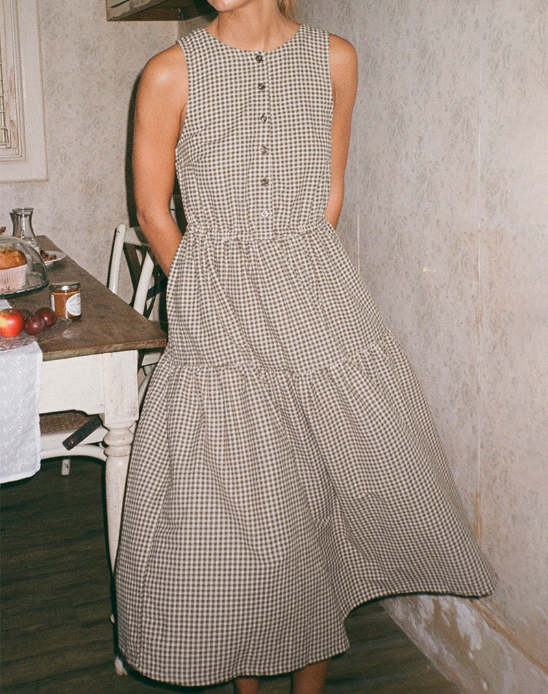 Afbeelding van Galuh Smock Jurk in Mini Bruin Gingham