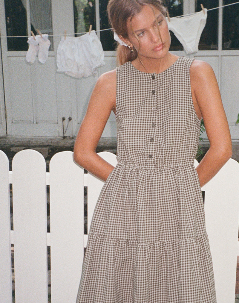 Afbeelding van Galuh Smock Jurk in Mini Bruin Gingham