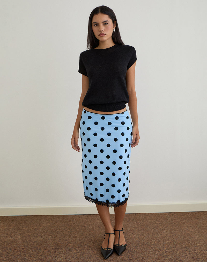 Afbeelding van Gamila Midi rok in blauw met polka ruimte zwart