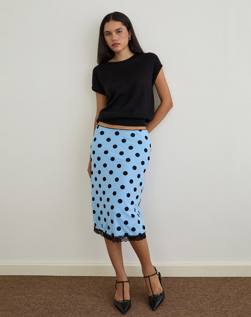 Afbeelding van Gamila Midi rok in blauw met polka ruimte zwart