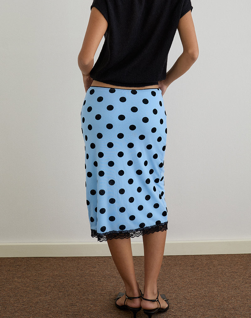 Afbeelding van Gamila Midi rok in blauw met polka ruimte zwart