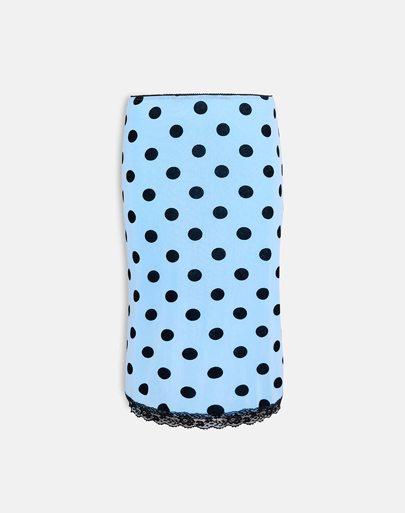 Afbeelding van Gamila Midi rok in blauw met polka ruimte zwart