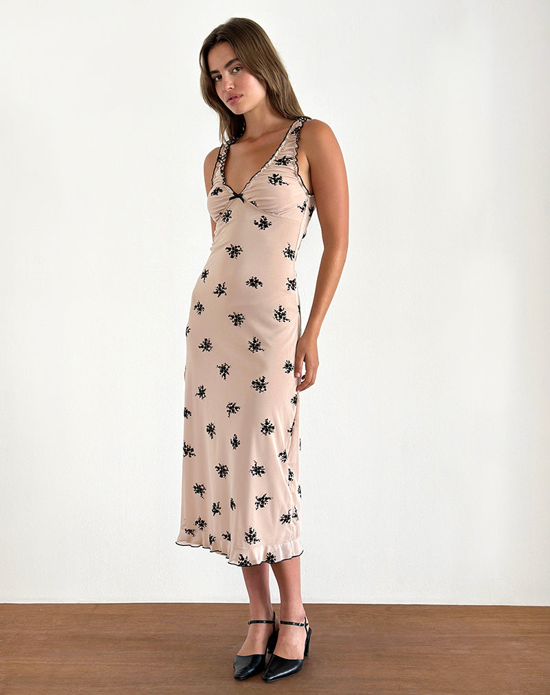 Afbeelding van Gandira Midi Dress in Cluster Ditsy Floral Flock Nude