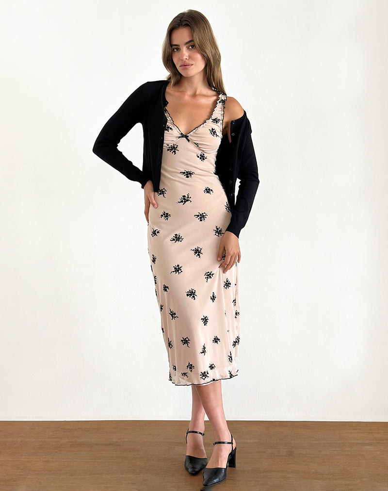 Afbeelding van Gandira Midi Dress in Cluster Ditsy Floral Flock Nude
