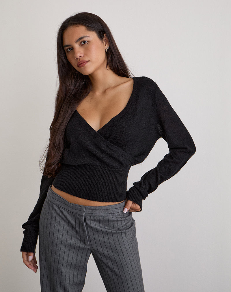 Afbeelding van Nilza Wrap Top in zwart breisel