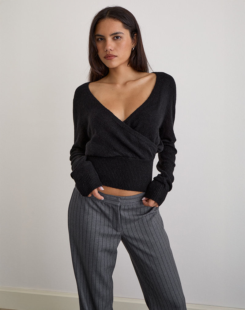 Afbeelding van Nilza Wrap Top in zwart breisel