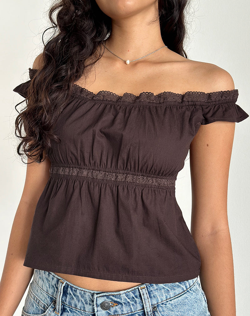 Gapita Bardot Top in Popeline Diep Mahonie