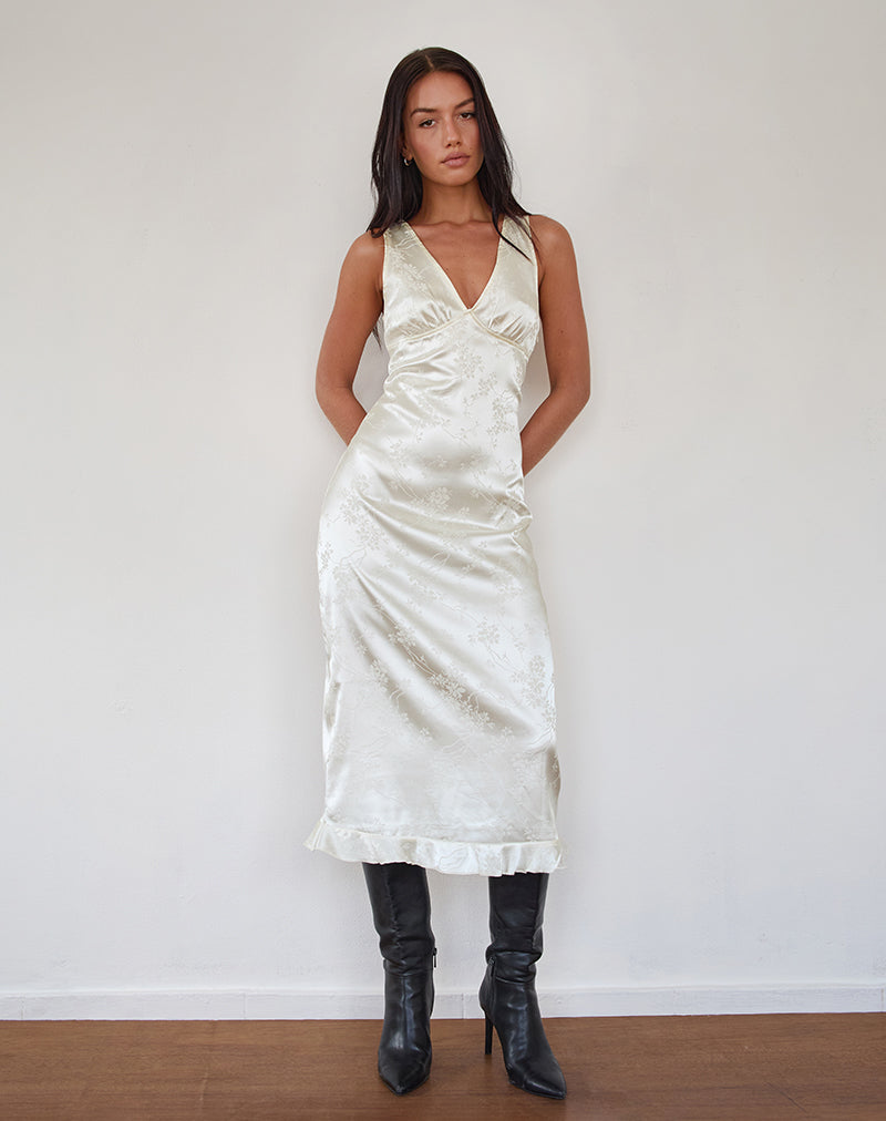 Gastari Midi-jurk in satijn-jacquard wit