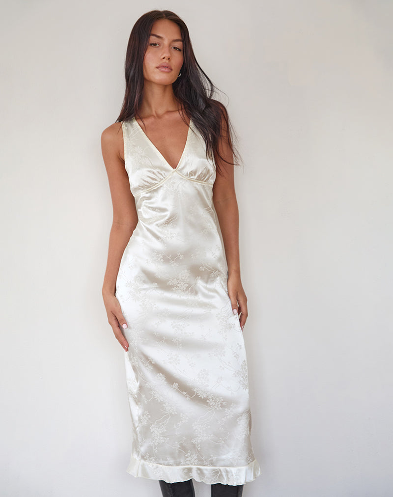 Afbeelding van Gastari Midi Dress in Satin Jacquard Wit