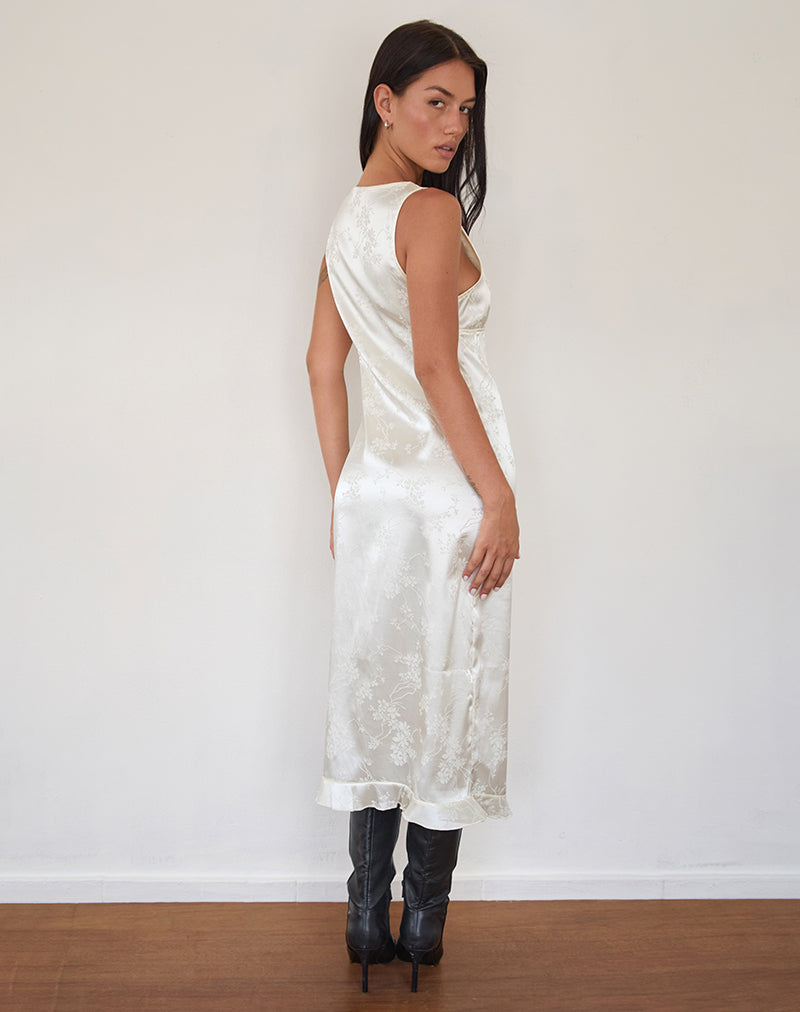 Afbeelding van Gastari Midi Dress in Satin Jacquard Wit