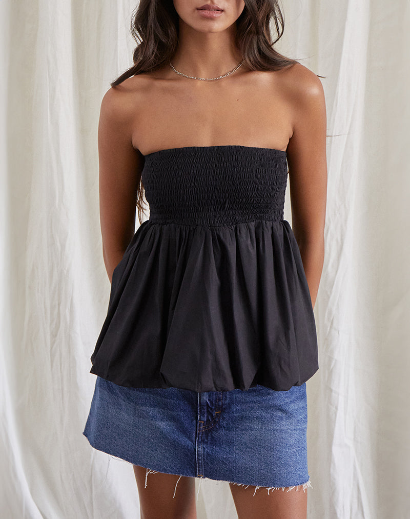 Gaux Puffball Bandeau Top met Rimpels in Zwart