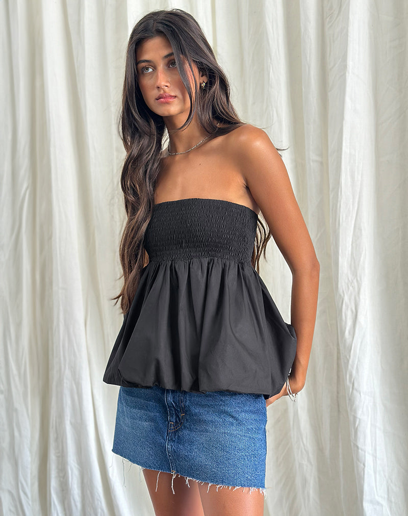 Afbeelding van Gaux Puffball Shirred Bandeau Top in Zwart