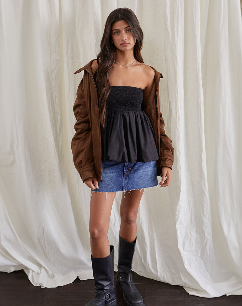 Afbeelding van Gaux Puffball Shirred Bandeau Top in Zwart