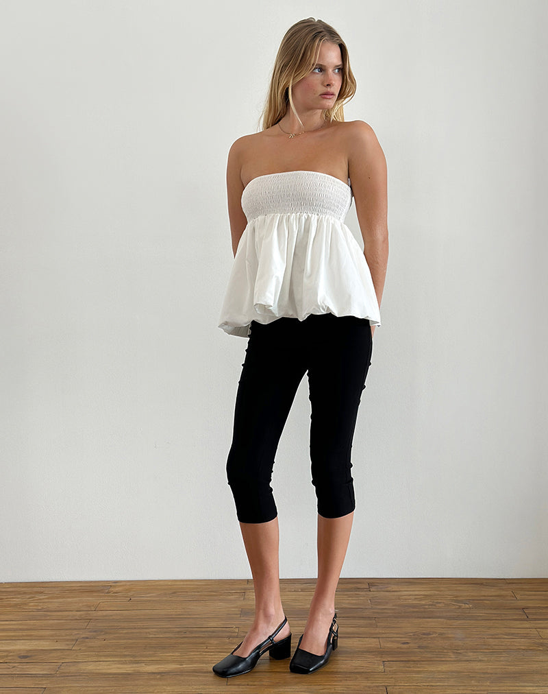 Afbeelding van Gaux Puffball Shirred Top in Poplin Ivoor