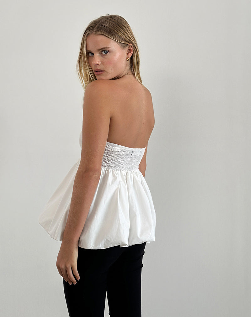 Afbeelding van Gaux Puffball Shirred Top in Poplin Ivoor