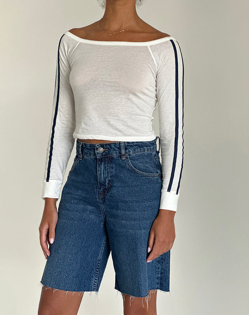 Afbeelding van Gavya Lange Mouw Top in Off White met Navy Streep