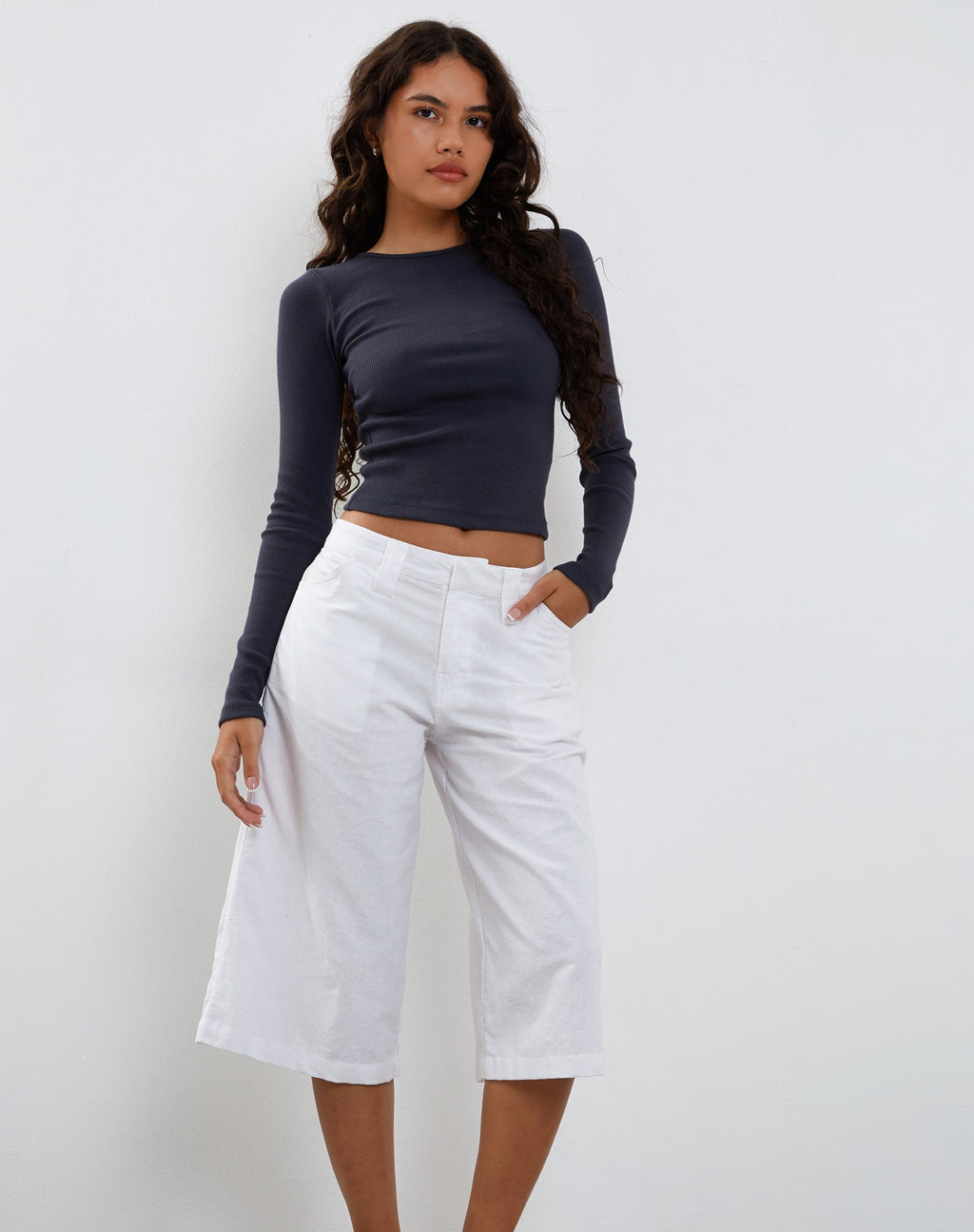 Gelbon Open Rug Top met Lange Mouwen in Geribd Ocean Storm