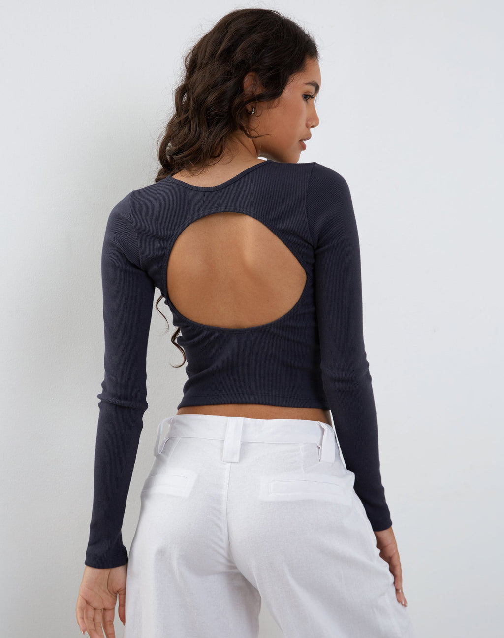 Gelbon Open Rug Top met Lange Mouwen in Geribd Ocean Storm