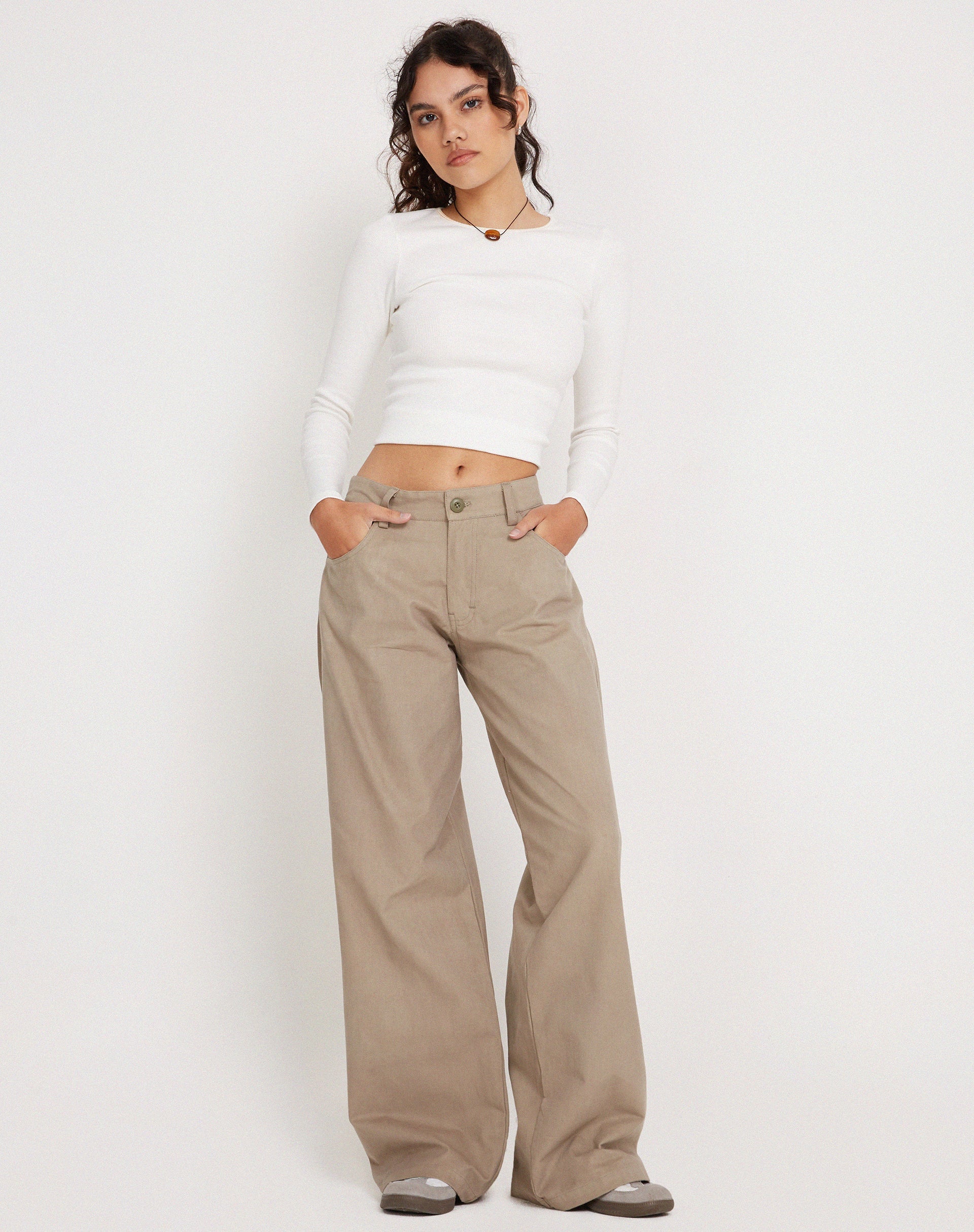 Afbeelding van Roomy Low Rise Extra Wijde Broek in Biscotti