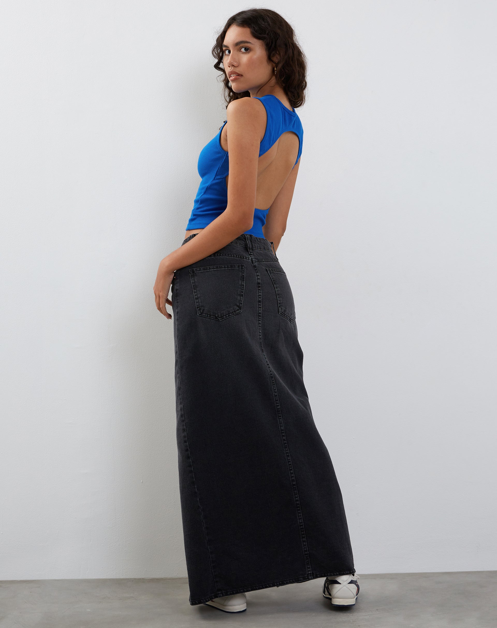 Afbeelding van Gelsho Ribbed Open Back Tank Top in Kobalt