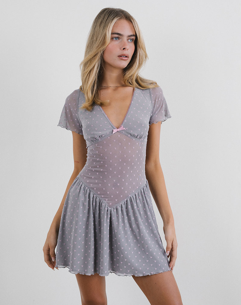 Afbeelding van Geni Mini Dress in Heart Flock Grijs