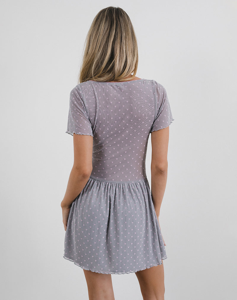 Afbeelding van Geni Mini Dress in Heart Flock Grijs