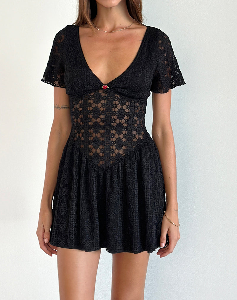 Geni Mini Dress in Regal Lace Zwart