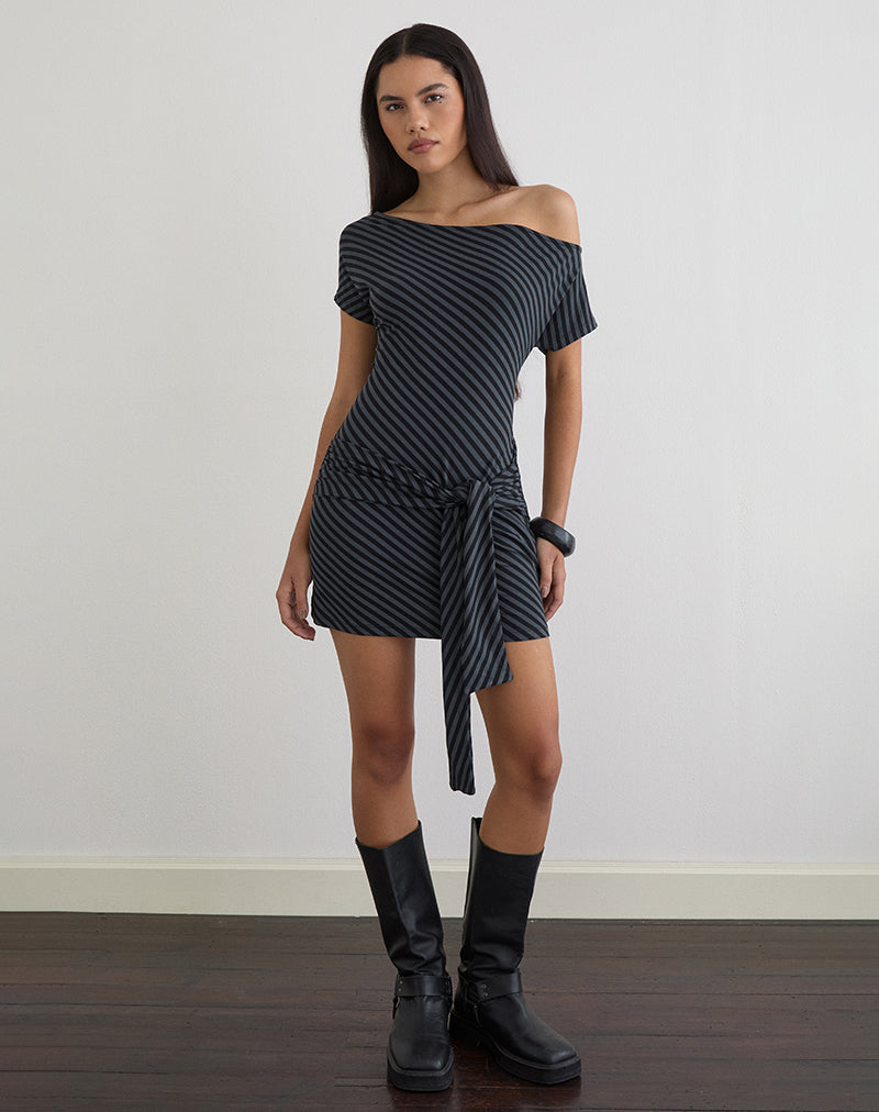 Genya mini-jurk met schuine strepen Ocean Storm