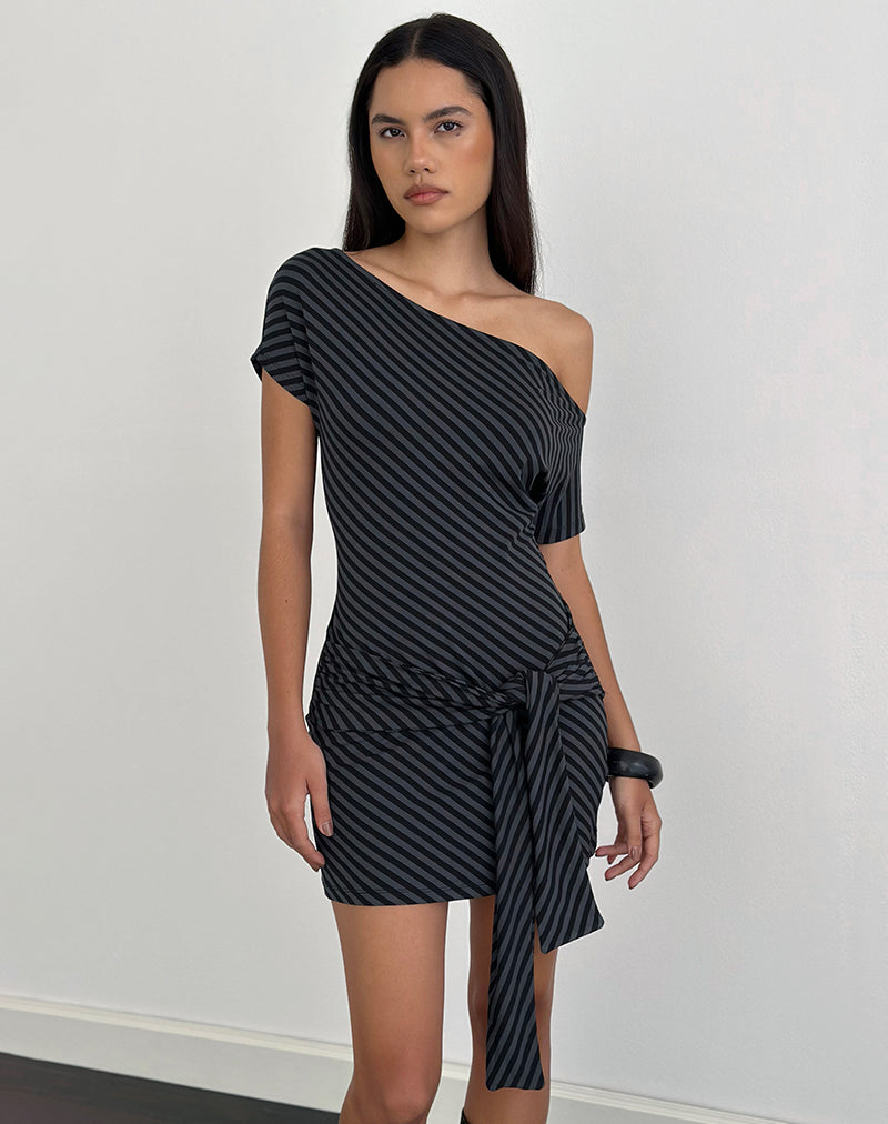 Afbeelding van Genya mini-jurk met schuine strepen Ocean Storm