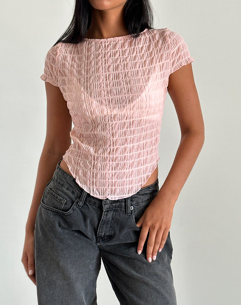 Afbeelding van Georgia Textured Mesh Top in Blush Pink