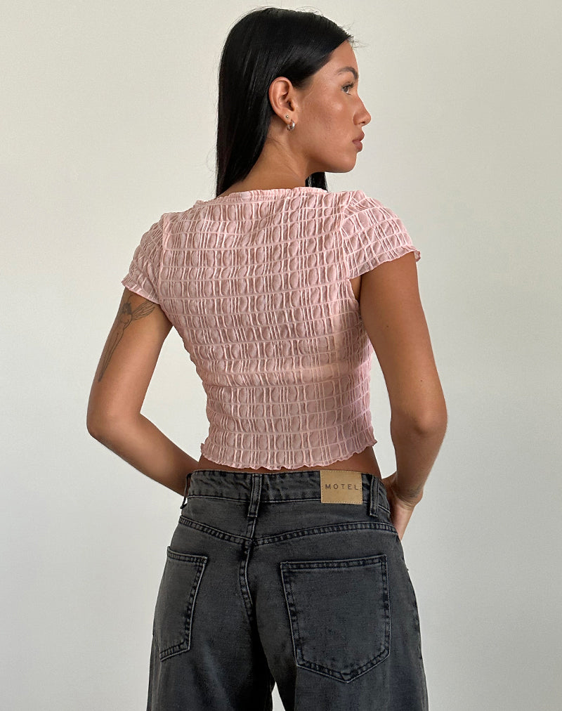 Afbeelding van Georgia Textured Mesh Top in Blush Pink