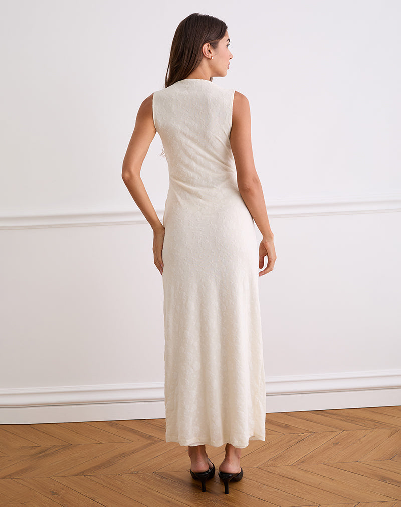 Afbeelding van Gerda Maxi Dress in Floral Flock Crème