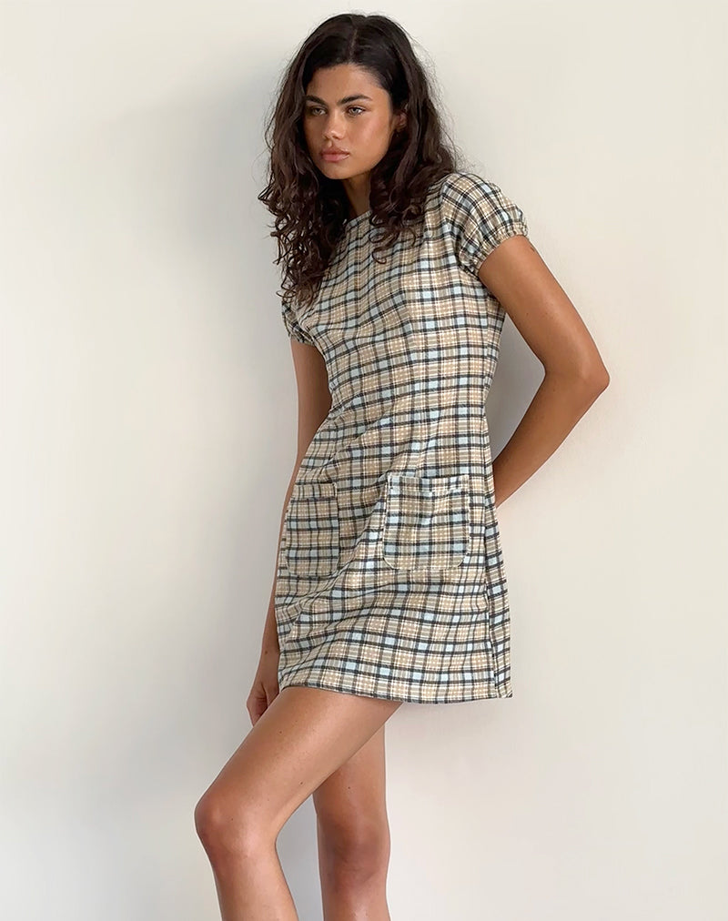 Gingka Mini Jurk in Pastelblauw Tartan