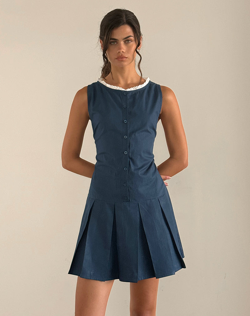 Afbeelding van Gitas Knoop Mini Jurk in Popeline Navy