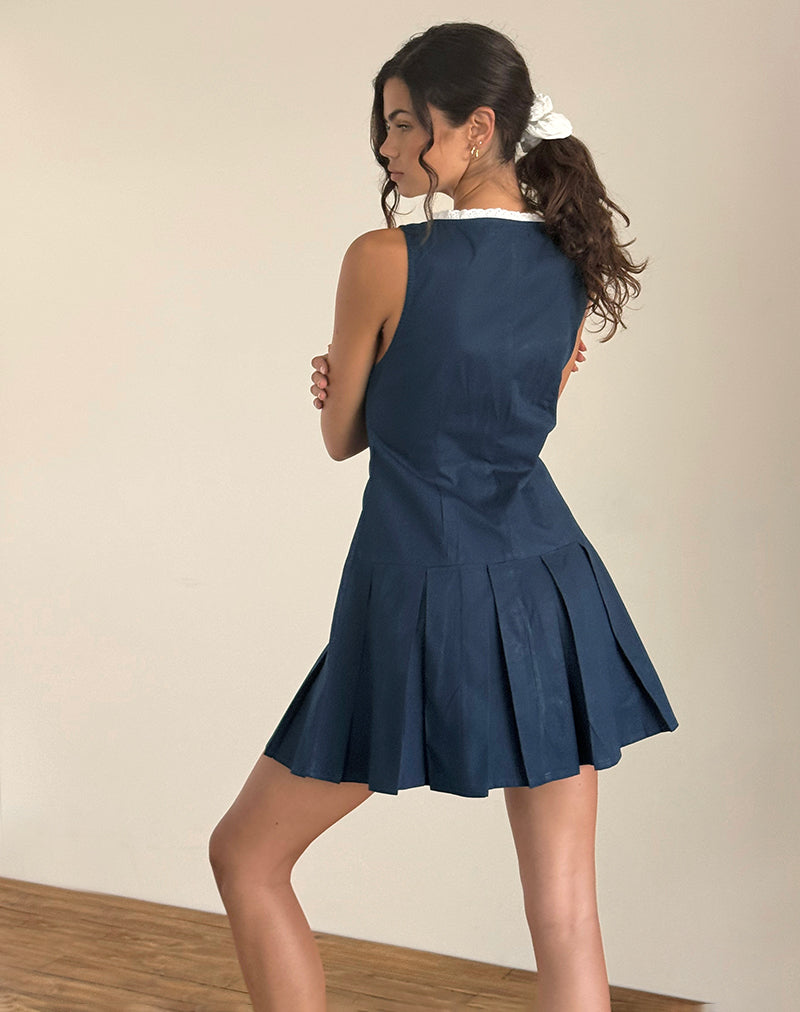 Afbeelding van Gitas Knoop Mini Jurk in Popeline Navy