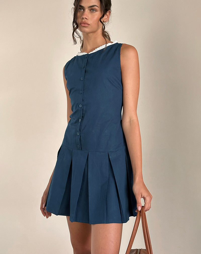 Afbeelding van Gitas Knoop Mini Jurk in Popeline Navy