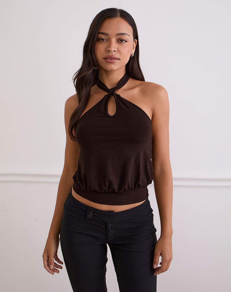 Afbeelding van Giunea Knot Halter Top in Bittere Chocolade