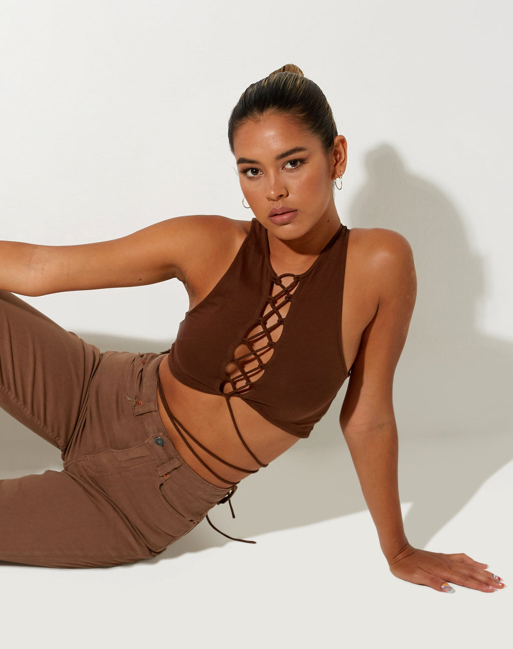 Giwta Gewatteerde Top in Lycra Cacao