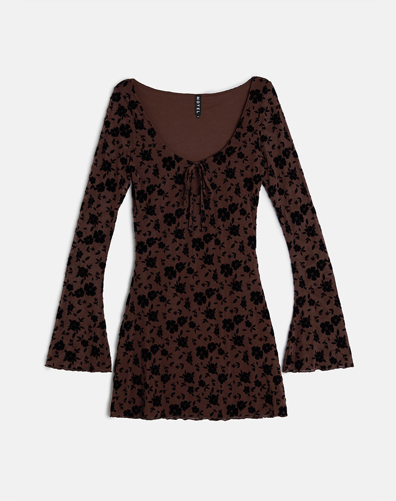 Afbeelding van Gizio Mini-jurk met lange mouwen in Tuinbloemen Bruin
