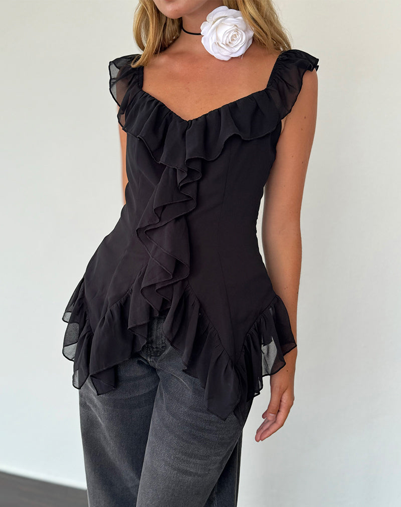 Glaiza Cami Top met ruches in zwart