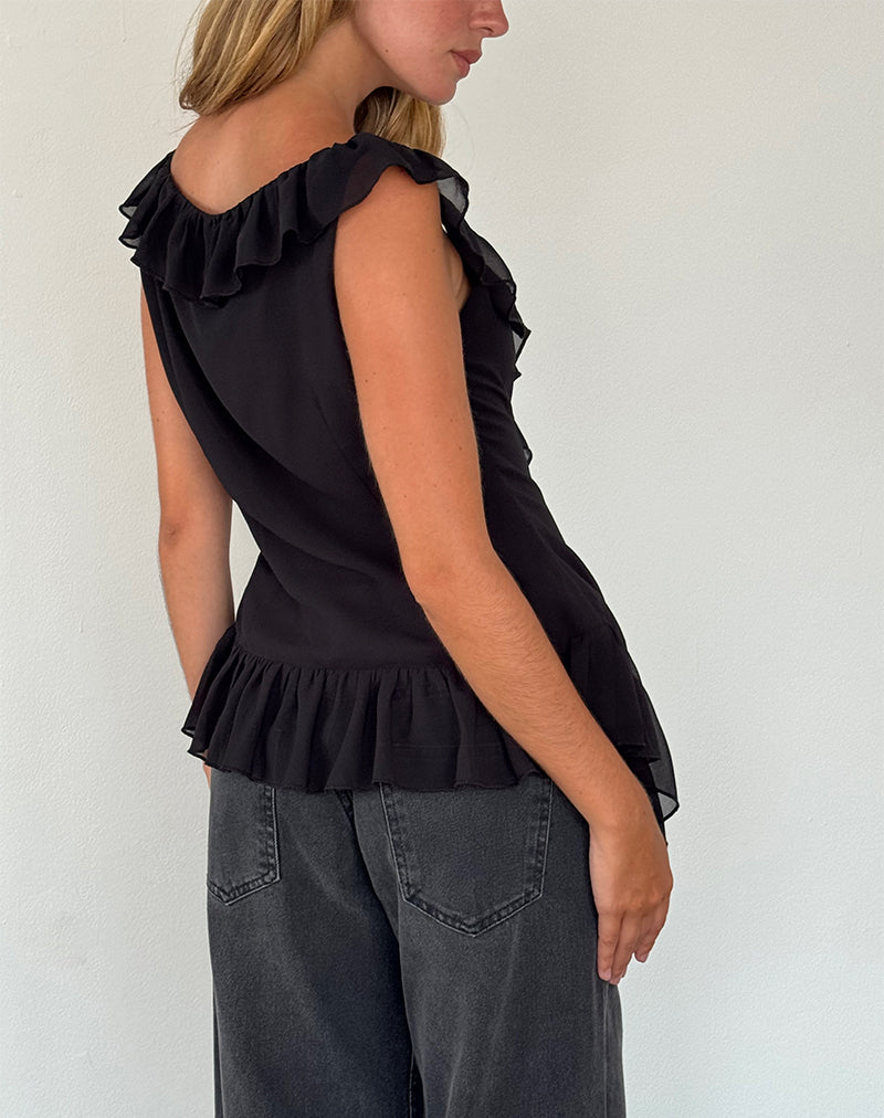 Afbeelding van Glaiza Cami Top met ruches in zwart