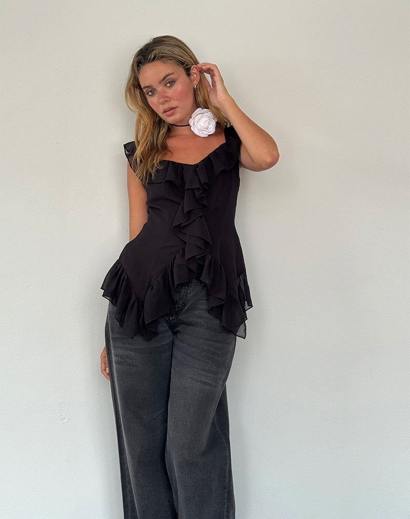 Afbeelding van Glaiza Cami Top met ruches in zwart