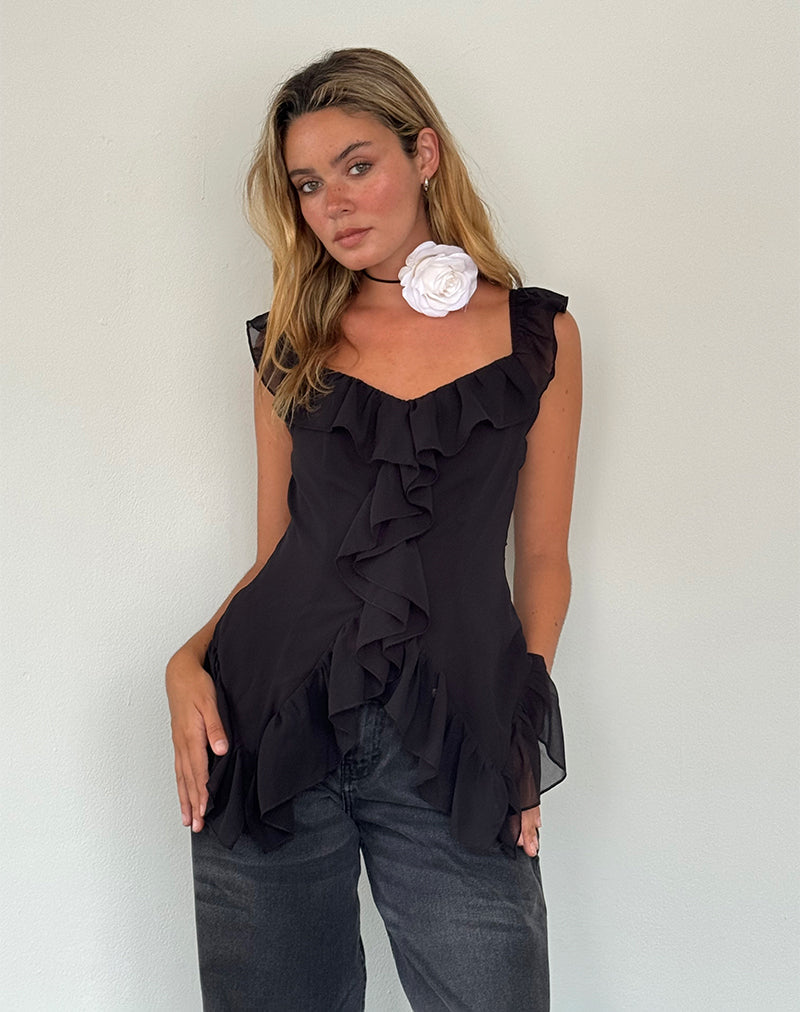 Glaiza Cami Top met ruches in zwart