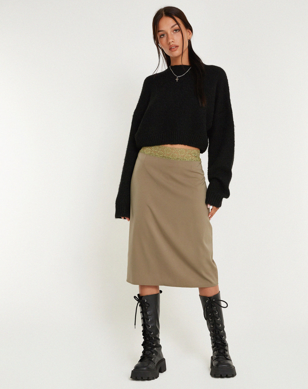 Golda Midi rok in satijn Avocado