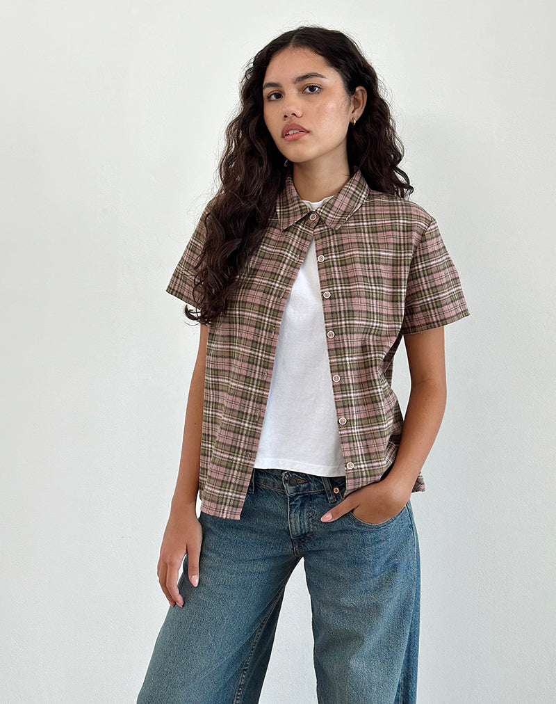 Afbeelding van Gosanri Shirt met korte mouwen in roze en groene ruit