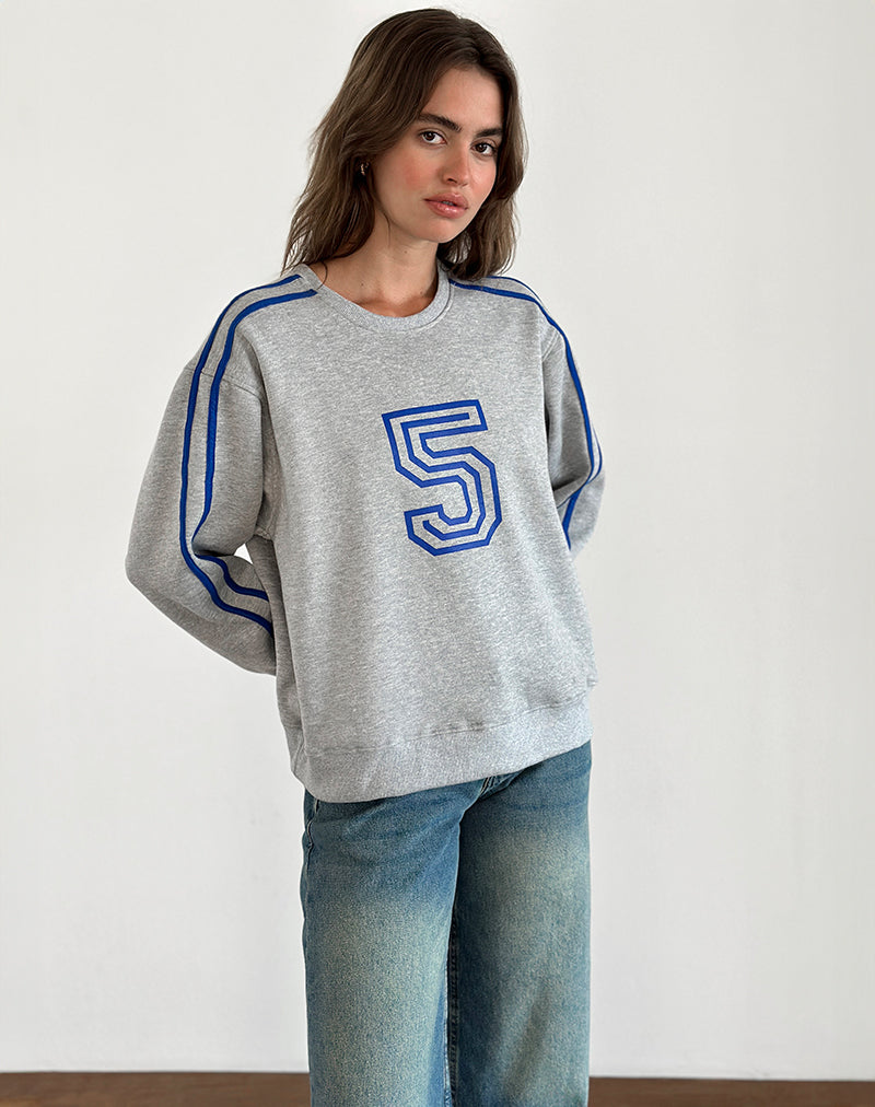 Afbeelding van Govel Sweatshirt in Grijs Marl met Kobaltblauw 5 Motief