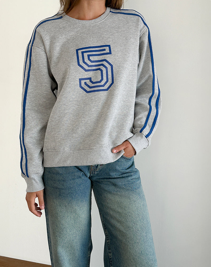 Afbeelding van Govel Sweatshirt in Grijs Marl met Kobaltblauw 5 Motief