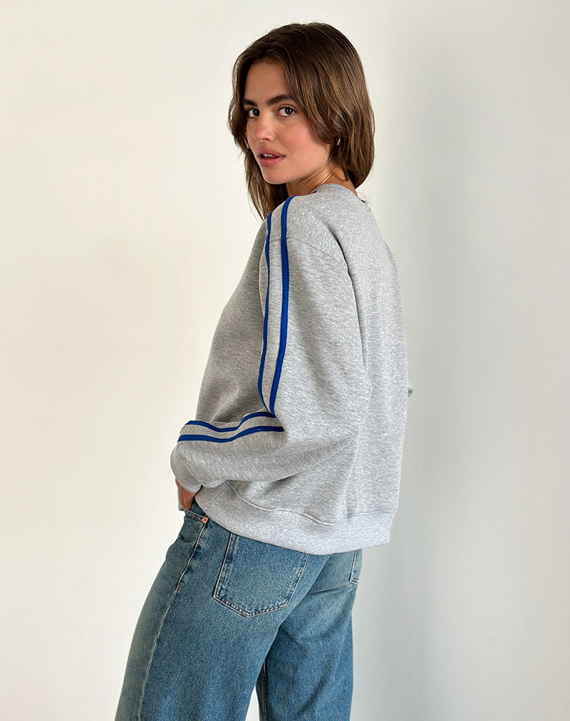 Afbeelding van Govel Sweatshirt in Grijs Marl met Kobaltblauw 5 Motief