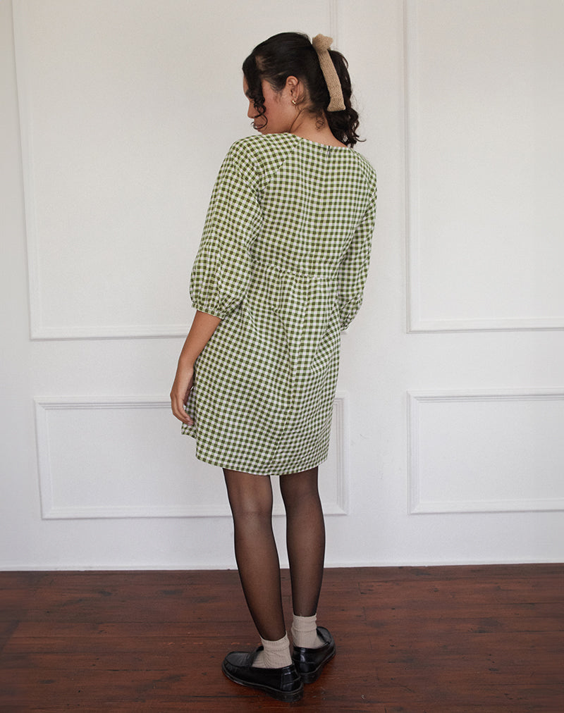 Afbeelding van Grace Mini Jurkje in Gingham Olijfje